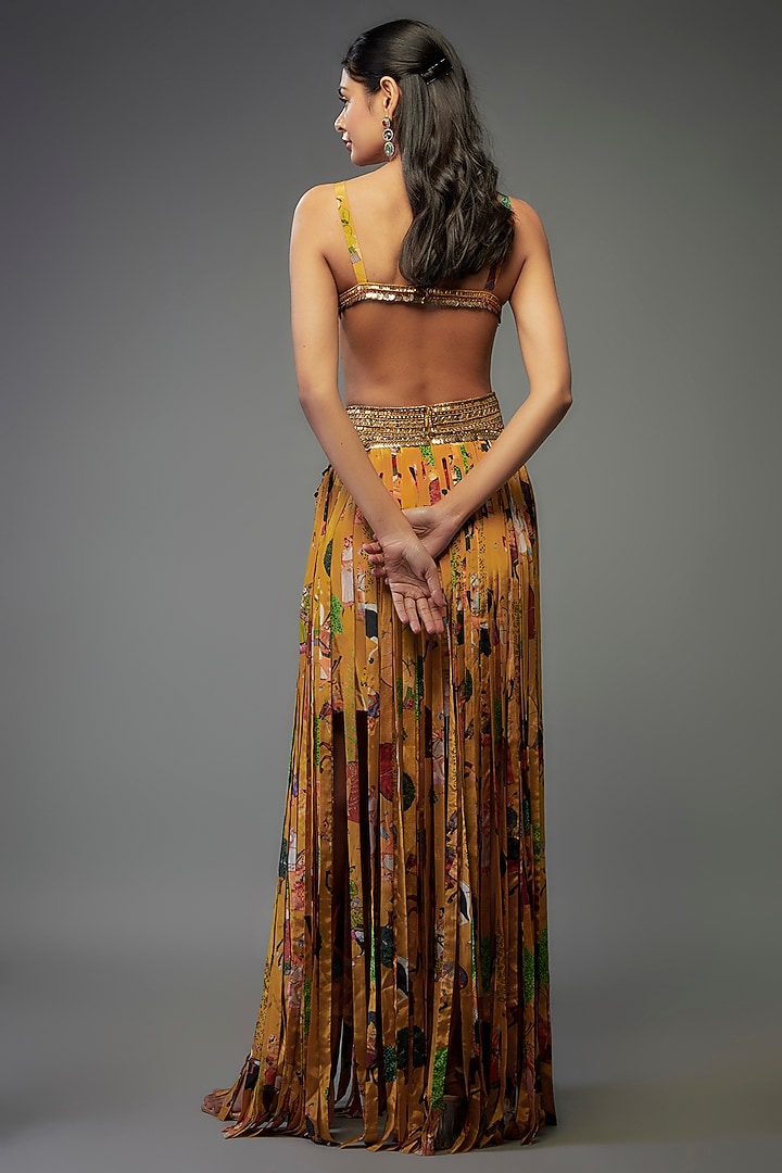 Yellow Crepe Hand Embroidered Fringed Wedding Lehenga Set by Rajat tangri at Pernia's Pop Up Shop
