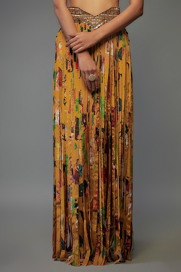 Yellow Crepe Hand Embroidered Fringed Wedding Lehenga Set by Rajat tangri at Pernia's Pop Up Shop