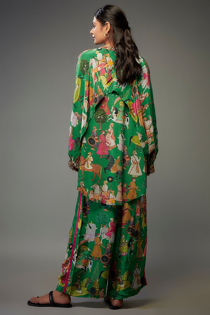 Green Crepe Hand Embroidered Co-Ord Set by Rajat tangri at Pernia's Pop Up Shop