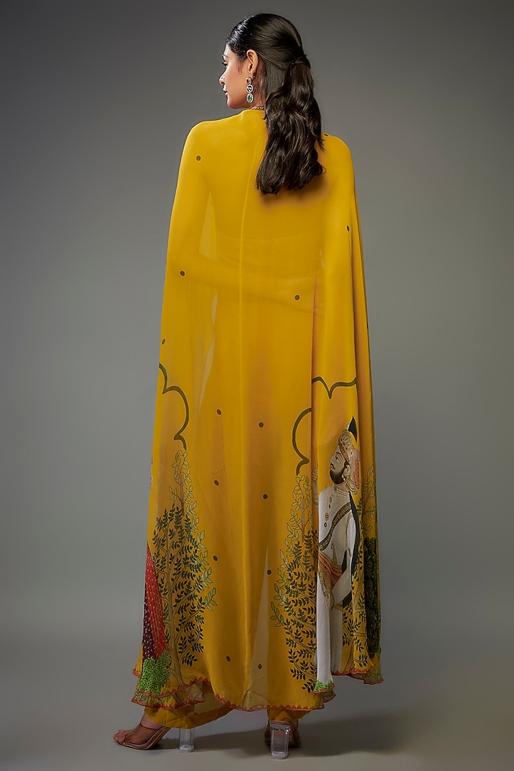 Mango Yellow Georgette Hand Embroidered Jumpsuit by Rajat tangri at Pernia's Pop Up Shop