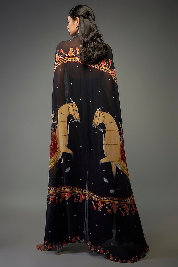 Black Georgette Hand Embroidered Jumpsuit by Rajat tangri at Pernia's Pop Up Shop