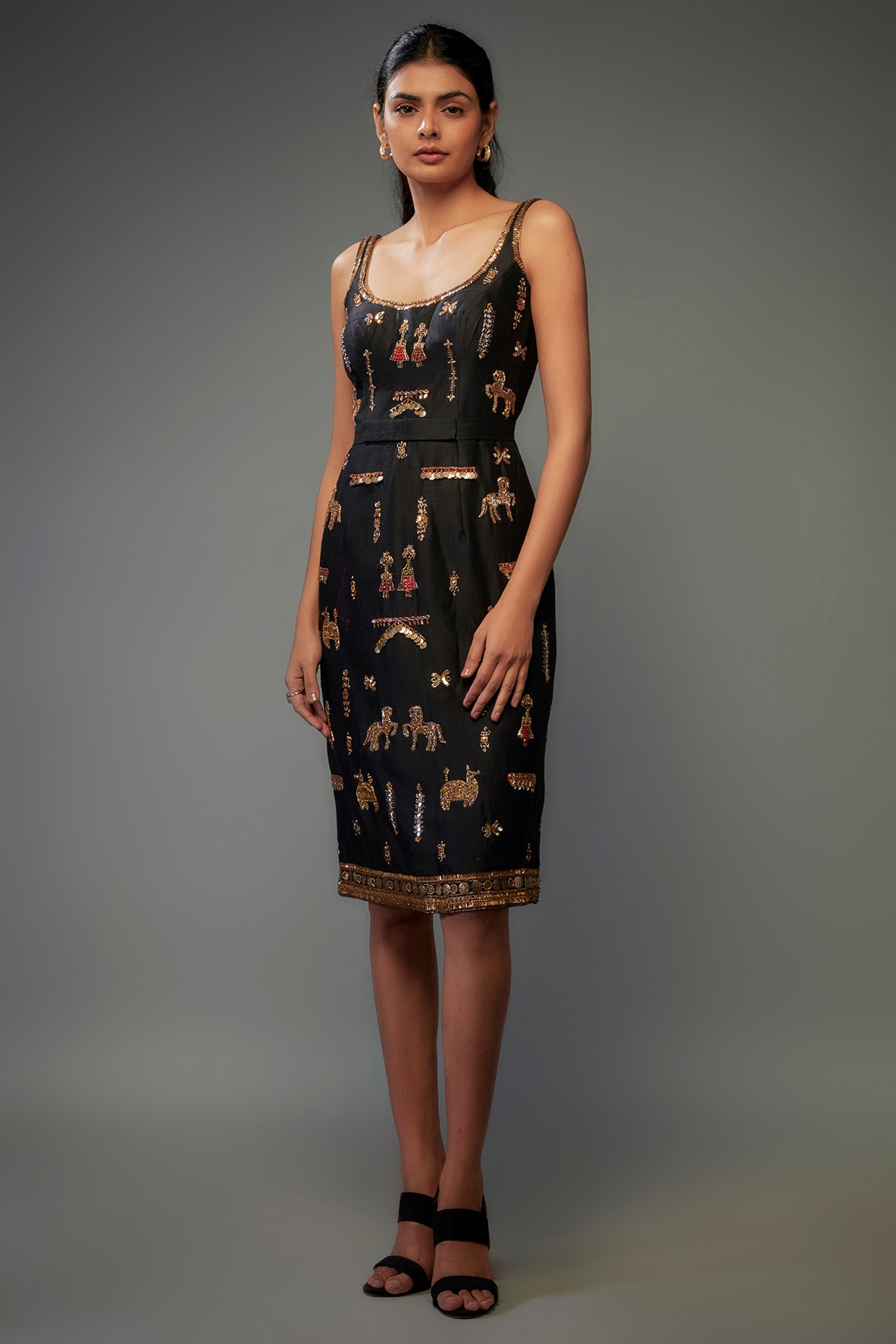 Black Chanderi Hand Embroidered Bodycon Dress by Rajat tangri at Pernia s Pop Up Shop 2024