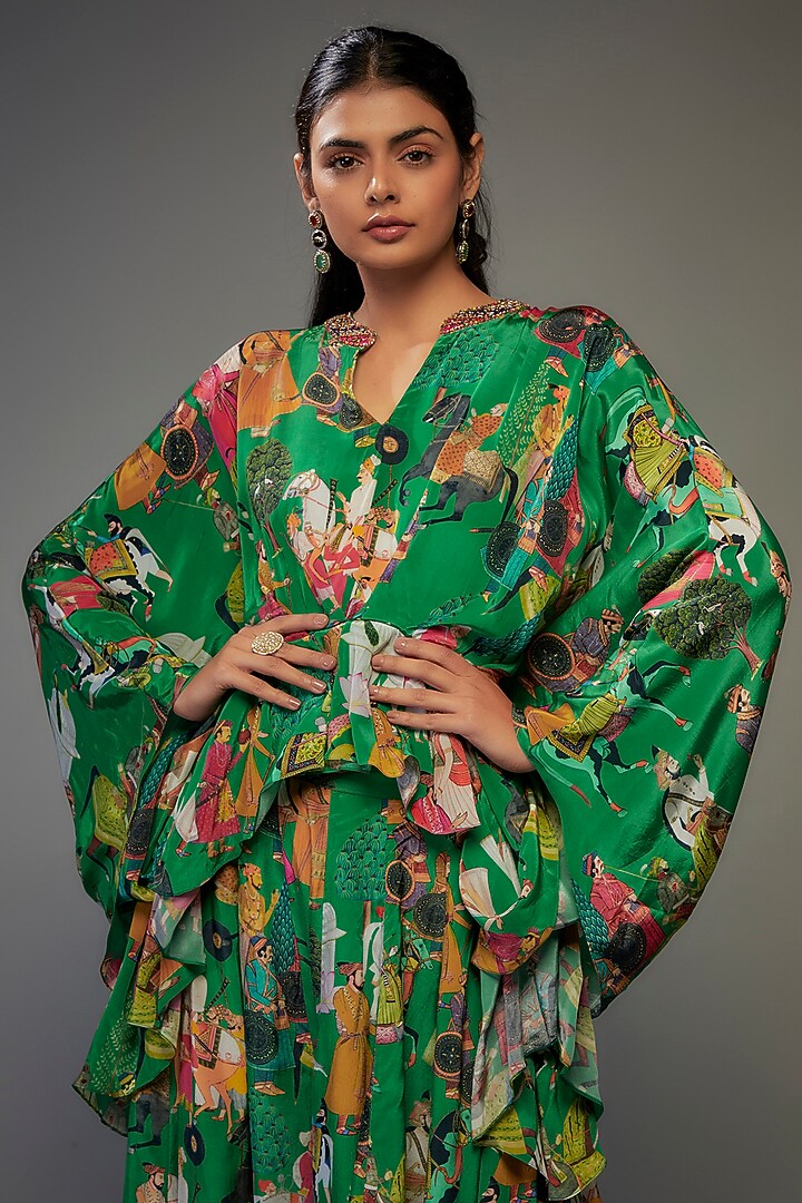 Green Crepe Hand Embroidered Co-Ord Set by Rajat tangri at Pernia's Pop Up Shop