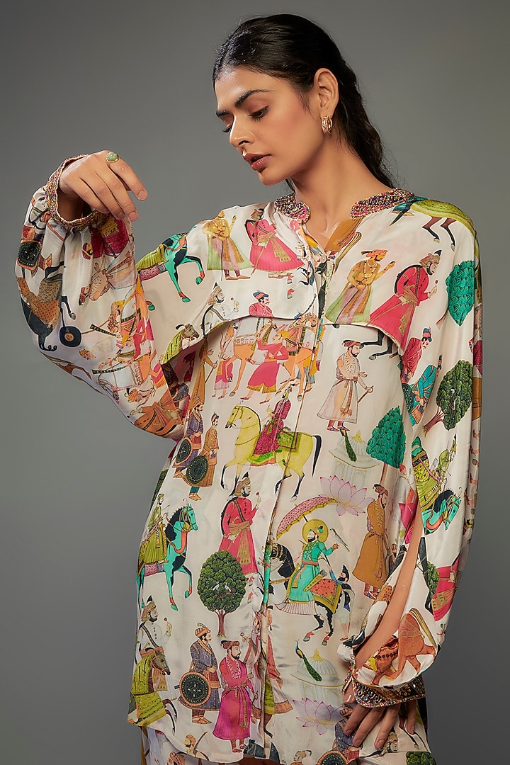 Ivory Crepe Hand Embroidered Co-Ord Set by Rajat tangri at Pernia's Pop Up Shop