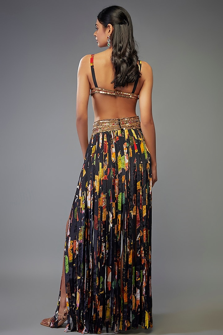 Black Crepe Hand Embroidered Fringed Wedding Lehenga Set by Rajat tangri at Pernia's Pop Up Shop