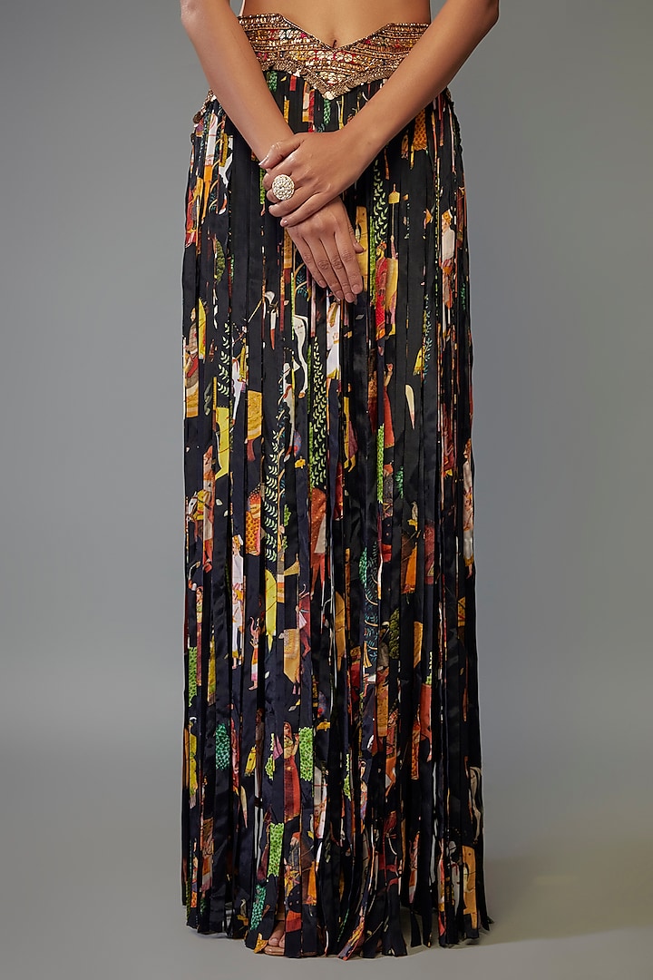 Black Crepe Hand Embroidered Fringed Wedding Lehenga Set by Rajat tangri at Pernia's Pop Up Shop
