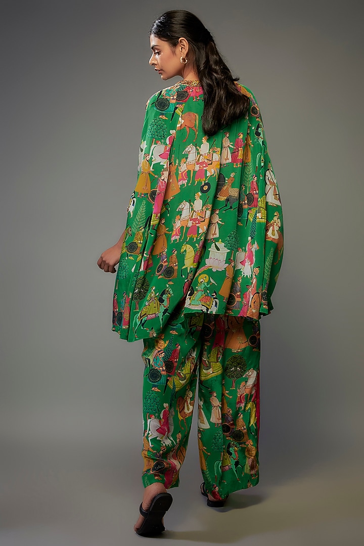 Green Crepe Hand Embroidered Kaftan Set by Rajat tangri at Pernia's Pop Up Shop