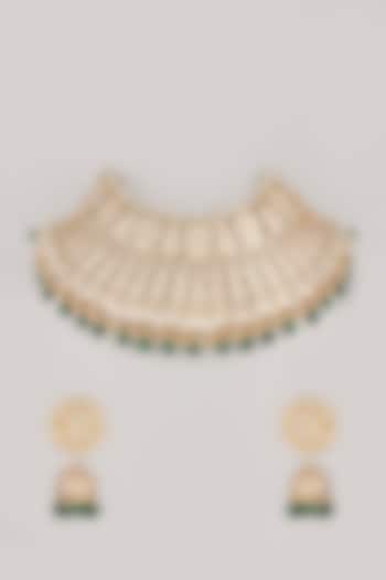 Gold Plated Kundan Polki Necklace Set by Riana Jewellery