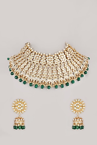 Gold Plated Kundan Polki Necklace Set by Riana Jewellery