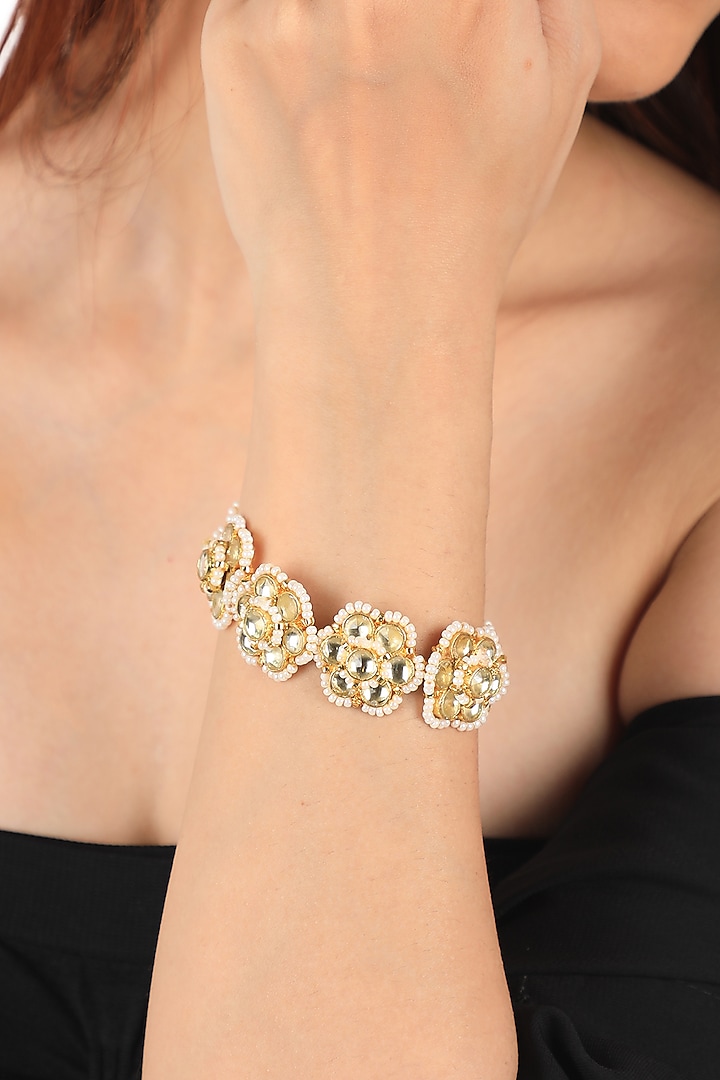 Gold Plated Pearl Floral Handcrafted Bracelet by Riana Jewellery at Pernia's Pop Up Shop