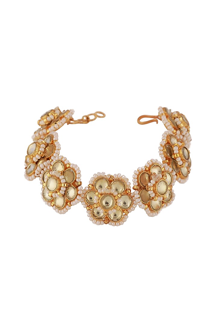 Gold Plated Pearl Floral Handcrafted Bracelet by Riana Jewellery at Pernia's Pop Up Shop