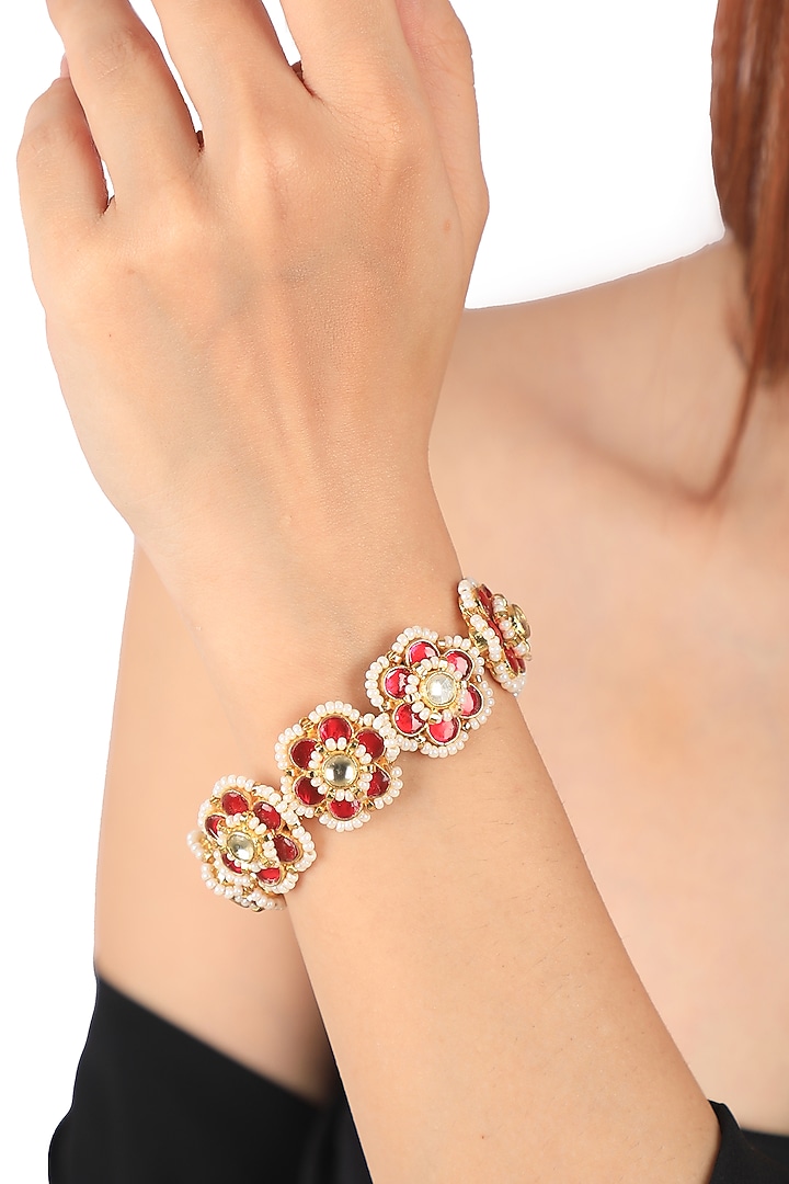Gold Plated Pearl Floral Handcrafted Bracelet by Riana Jewellery at Pernia's Pop Up Shop