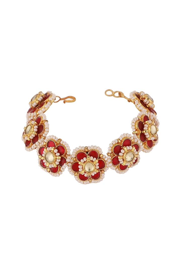 Gold Plated Pearl Floral Handcrafted Bracelet by Riana Jewellery at Pernia's Pop Up Shop