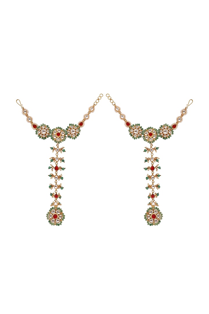Gold Plated Multi-Colored Stone Hathphool (Set of 2) by Riana Jewellery at Pernia's Pop Up Shop