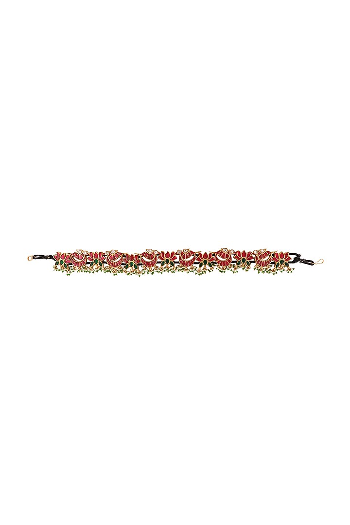 Gold Plated Sea Green & Red Jadtar Stone Hairband by Riana Jewellery at Pernia's Pop Up Shop