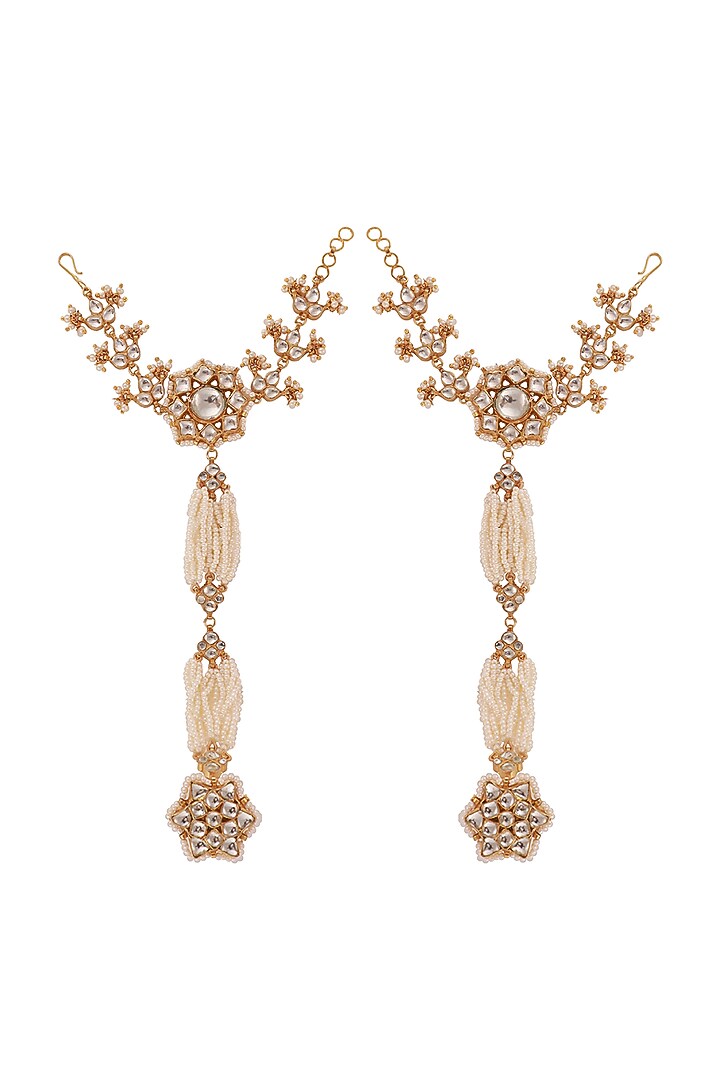 Gold Plated Pearl Floral Hathphool (Set of 2) by Riana Jewellery at Pernia's Pop Up Shop