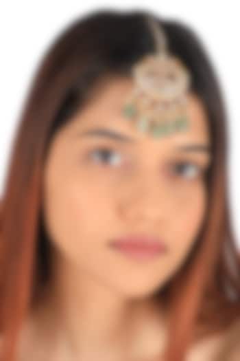 Gold Plated Sea Green Beaded Maang Tikka by Riana Jewellery at Pernia's Pop Up Shop