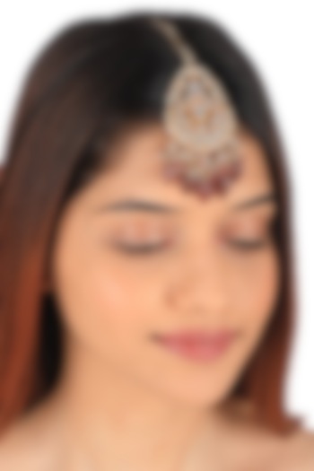 Gold Plated Pastel Pink Beaded Maang Tikka by Riana Jewellery at Pernia's Pop Up Shop