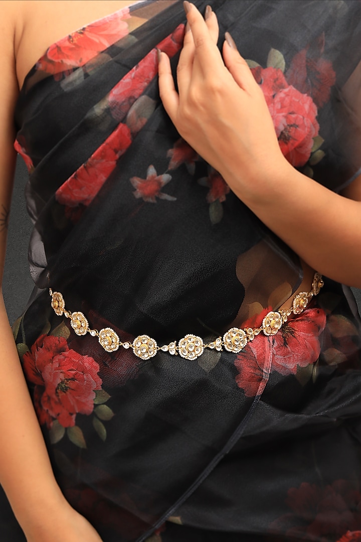 Gold Plated Pearl Floral Belt by Riana Jewellery