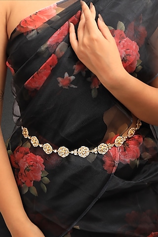 Gold Plated Pearl Floral Belt by Riana Jewellery