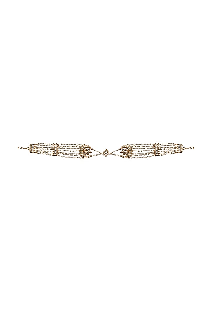 Gold Plated White Jadtar Stones Mathapatti by Riana Jewellery at Pernia's Pop Up Shop