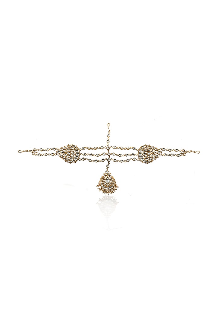Gold Plated White Jadtar Stones Maang Tikka by Riana Jewellery at Pernia's Pop Up Shop