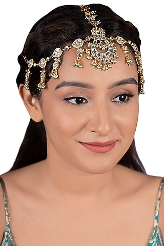Gold Plated Jadtar Stones & Pearls Matha Patti by Riana Jewellery