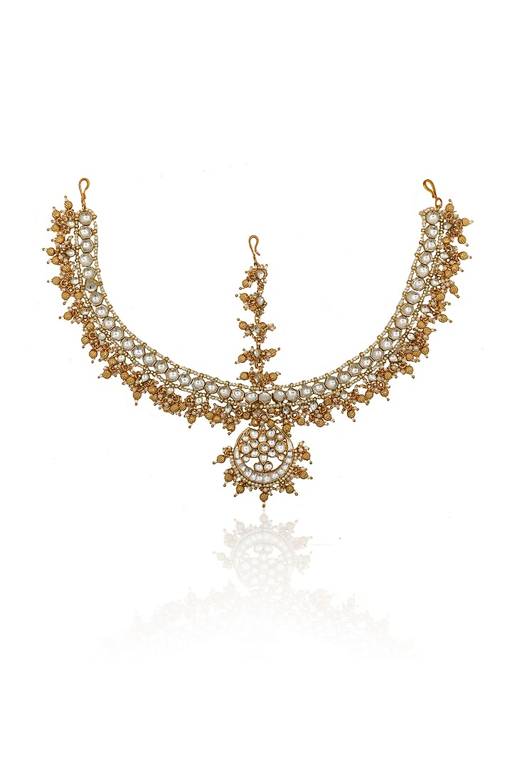 Gold Plated Jadtar Stones Matha Patti by Riana Jewellery at Pernia's Pop Up Shop