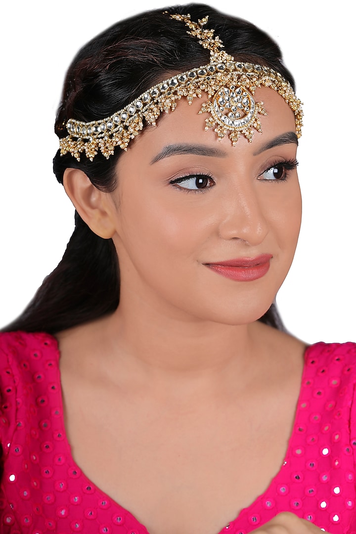 Gold Plated Jadtar Stones Matha Patti by Riana Jewellery at Pernia's Pop Up Shop