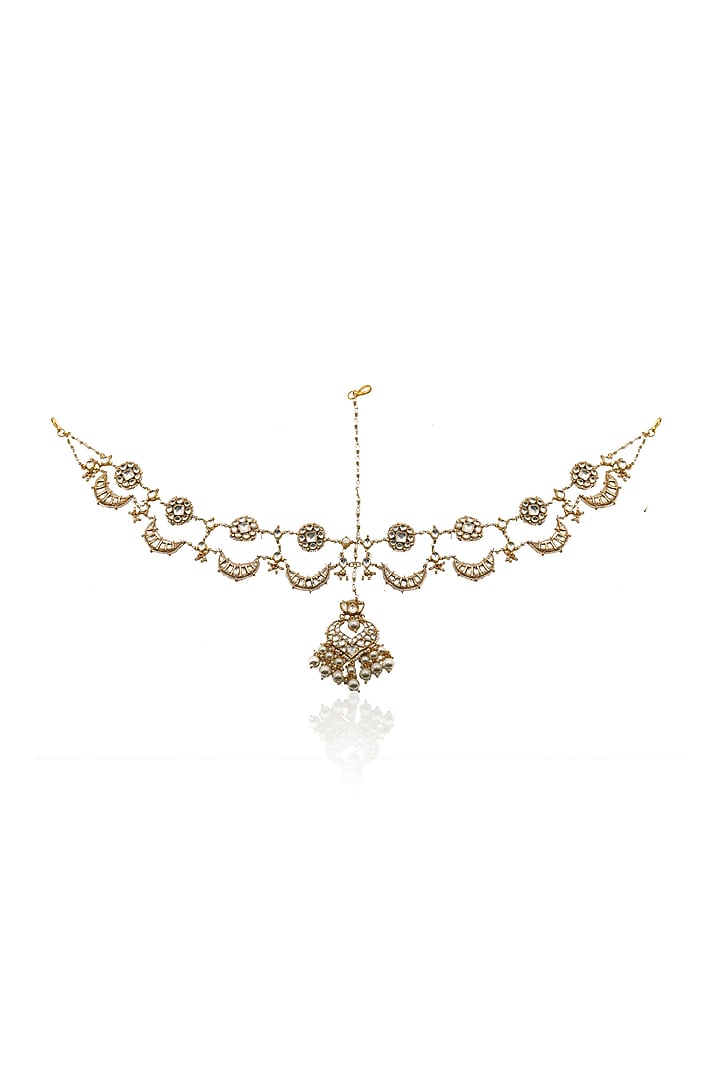 Gold Plated Pearls Matha Patti by Riana Jewellery at Pernia's Pop Up Shop