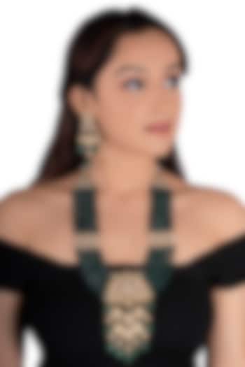 Gold Plated White Stones & Green Beads Necklace Set by Riana Jewellery at Pernia's Pop Up Shop