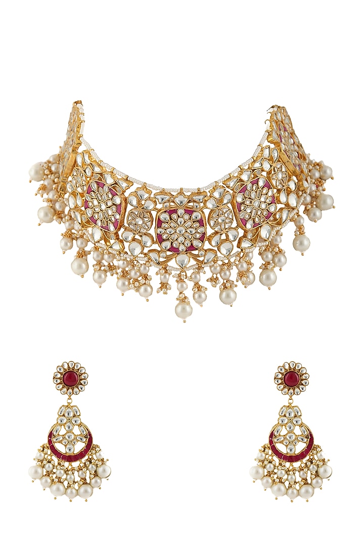 Gold Plated Choker Necklace Set by Riana Jewellery at Pernia's Pop Up Shop