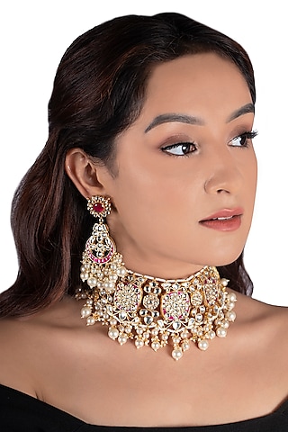 Gold Plated Choker Necklace Set by Riana Jewellery