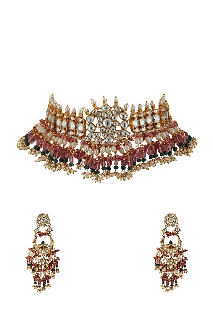 Gold Plated Pearls Necklace Set by Riana Jewellery at Pernia's Pop Up Shop