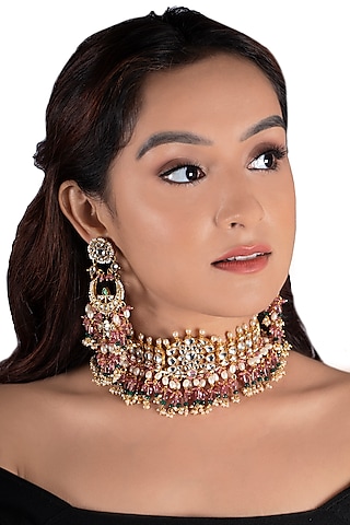 Gold Plated Pearls Necklace Set by Riana Jewellery