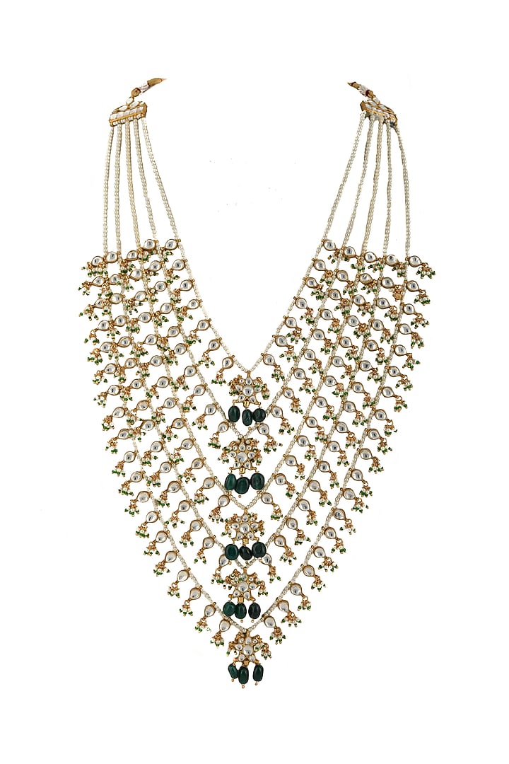 Gold Plated White Jadtar Stones Necklace by Riana Jewellery at Pernia's Pop Up Shop