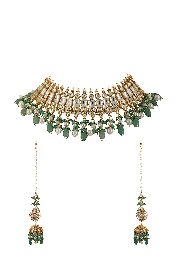Gold Plated Jadtar Necklace Set by Riana Jewellery at Pernia's Pop Up Shop