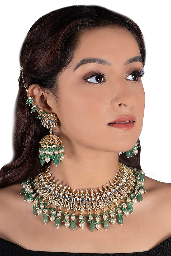 Gold Plated Jadtar Necklace Set by Riana Jewellery