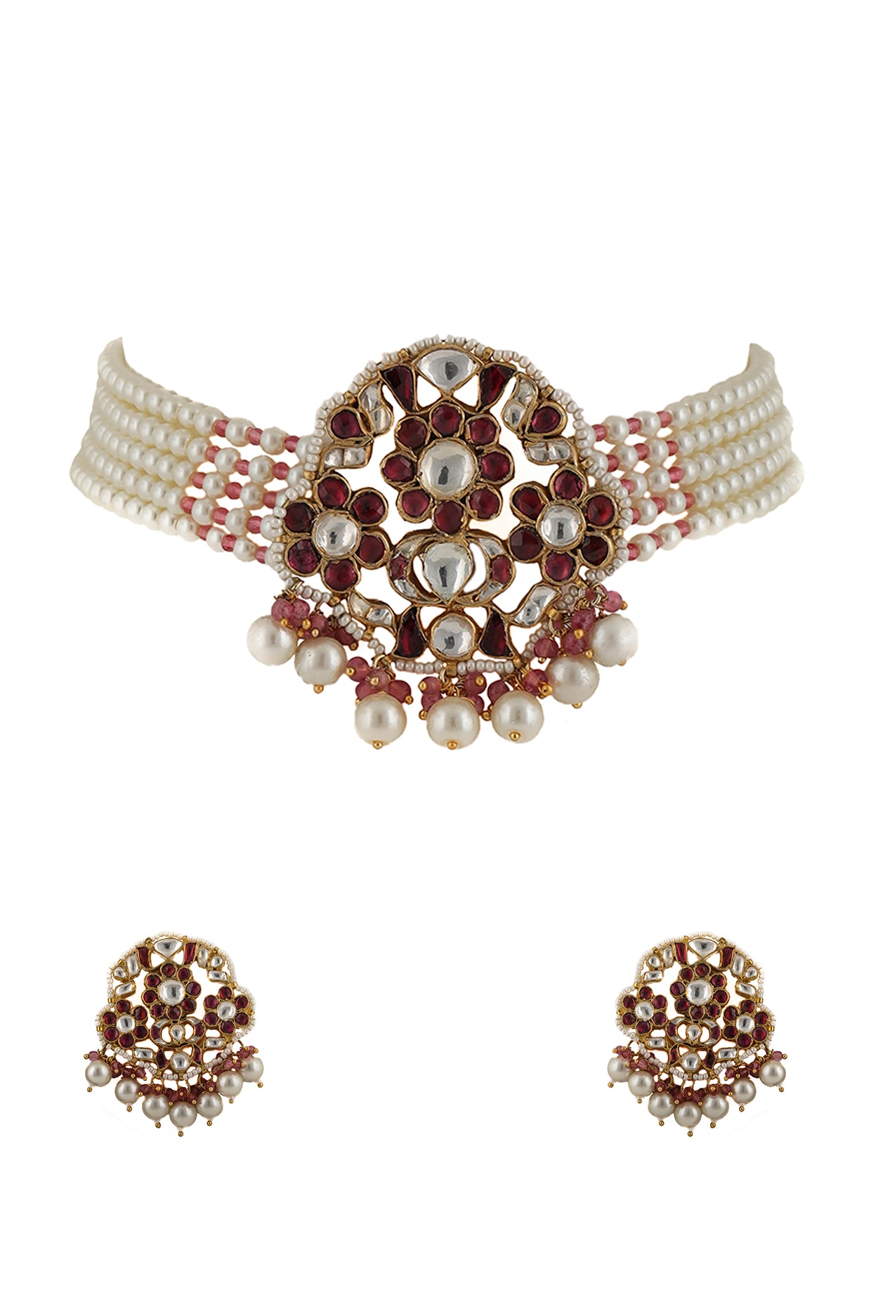 Gold Plated Pink \u0026 White Stone Choker 