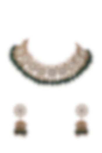 Gold Plated Jadtar & Pearls Necklace Set by Riana Jewellery