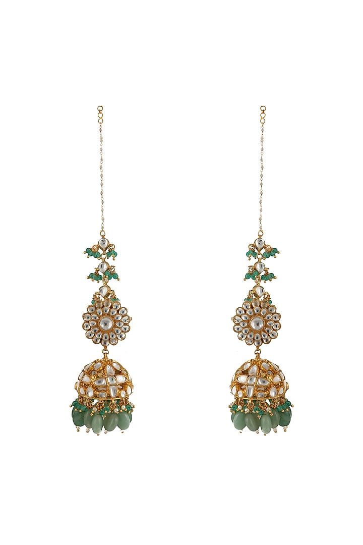 Gold Plated Sea Green Bead Jhumka Earrings by Riana Jewellery at Pernia's Pop Up Shop