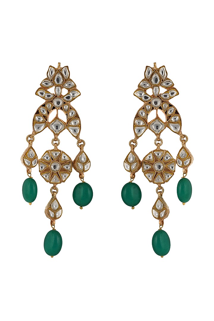 Gold Plated Jadtar Green Bead Earrings by Riana Jewellery at Pernia's Pop Up Shop