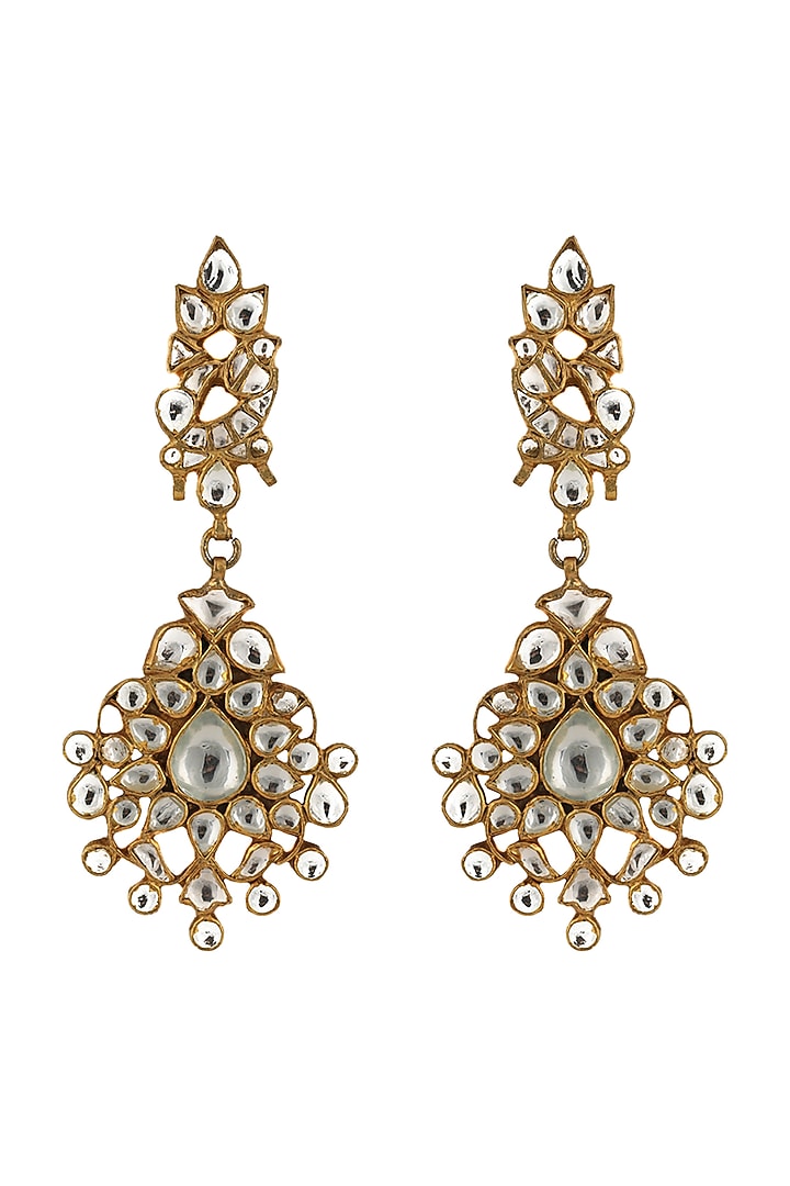Gold Plated White Jadtar Earrings by Riana Jewellery at Pernia's Pop Up Shop