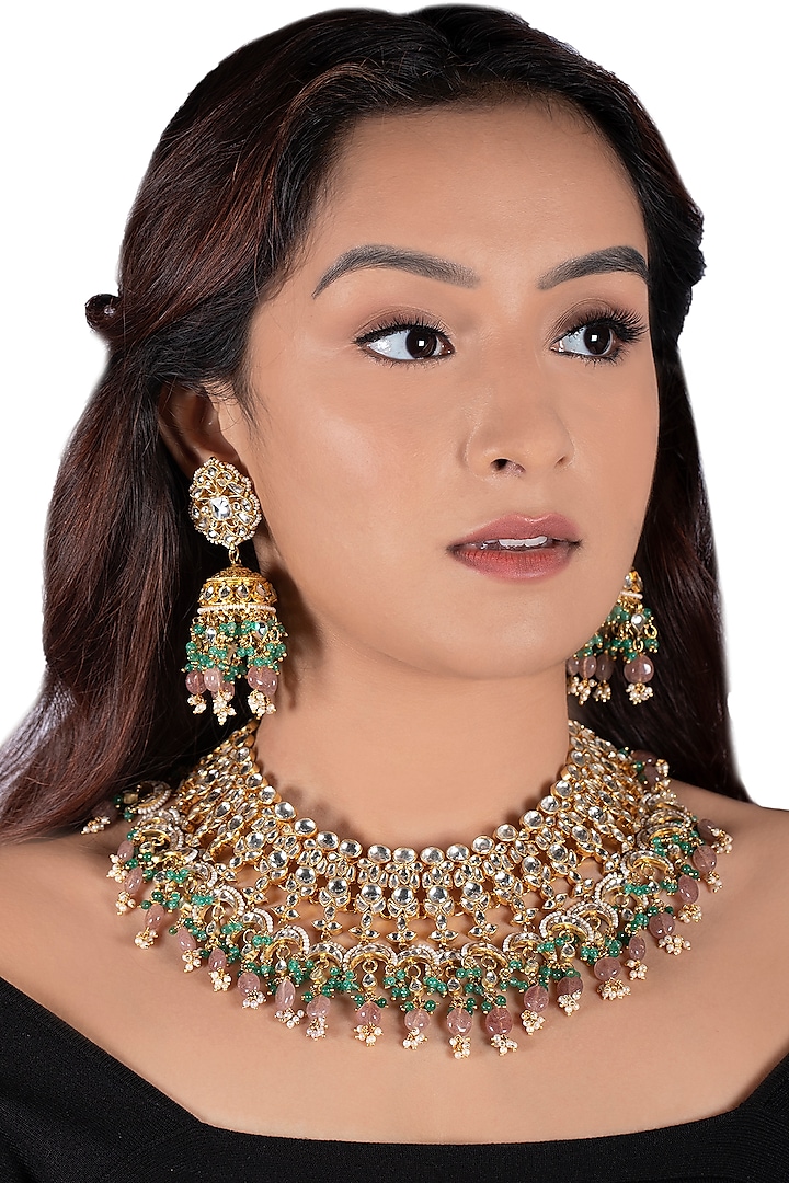 Gold Plated Jadtar Jhumka Earrings by Riana Jewellery