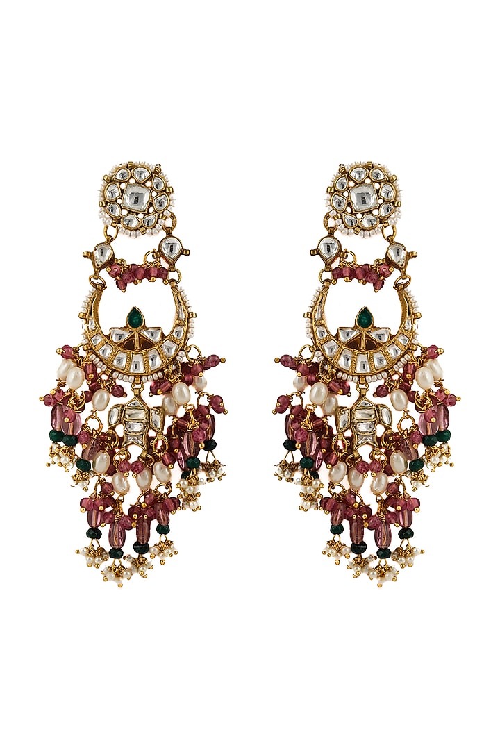 Gold Plated Pink & Green Bead Earrings by Riana Jewellery at Pernia's Pop Up Shop