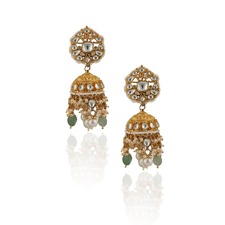 Gold Plated Sea Green Bead Earrings by Riana Jewellery at Pernia's Pop Up Shop