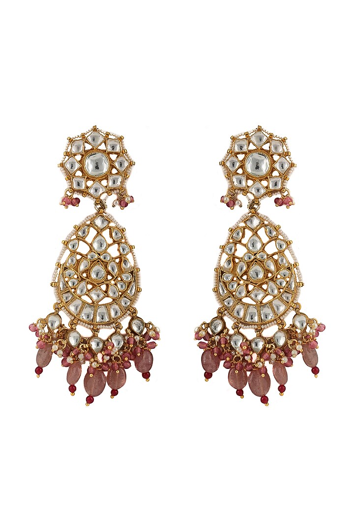 Gold Plated Pink Glass Bead Earrings by Riana Jewellery at Pernia's Pop Up Shop