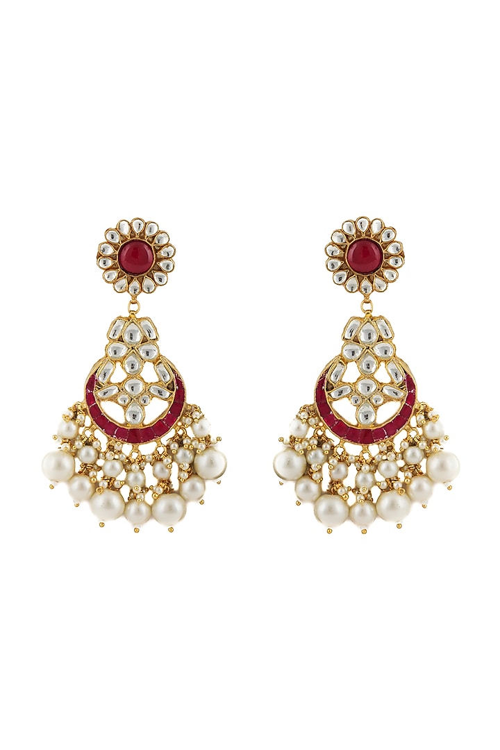 Gold Plated White & Pink Stone Earrings by Riana Jewellery at Pernia's Pop Up Shop