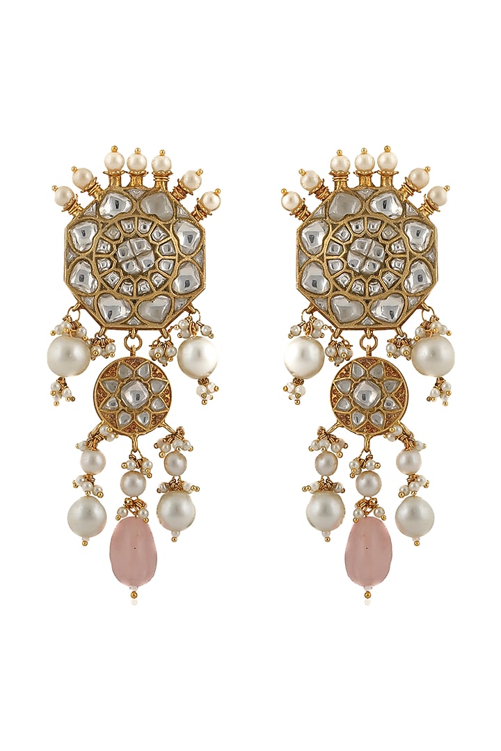 Gold Plated Jadtar Pink Bead Earrings by Riana Jewellery at Pernia's Pop Up Shop