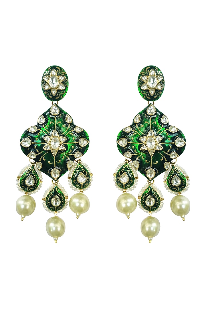 Gold Plated Dark Green Meenakari Earrings by Riana Jewellery at Pernia's Pop Up Shop